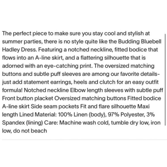 TUCKERNUCK Budding Bluebell Hadley linen Midi Dress NWT Size Small - Picture 4 of 5